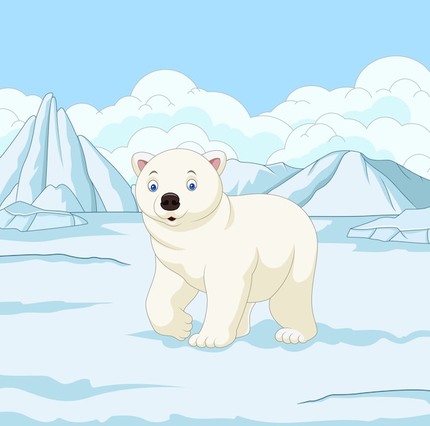 Premium Vector | Cartoon polar bear in snowfield