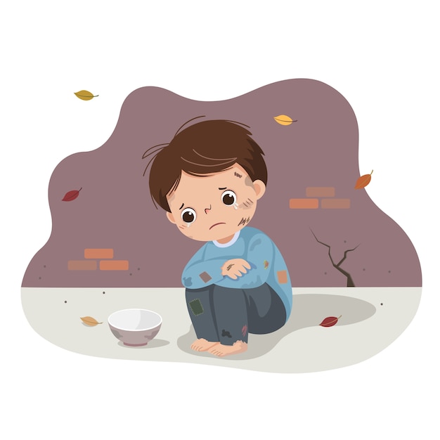 Premium Vector | Cartoon of a poor boy begging with an empty bowl ...