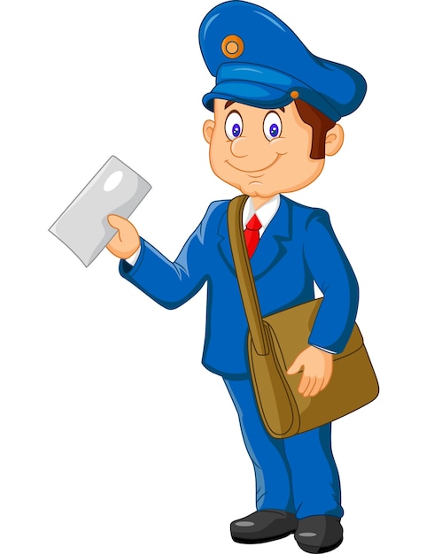 Premium Vector | Cartoon postman holding mail and bag