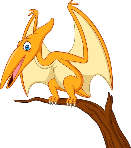 Premium Vector | Cartoon pterodactyl on a branch