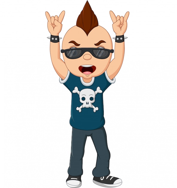 Premium Vector | Cartoon punk boy with mohawk and sunglasses