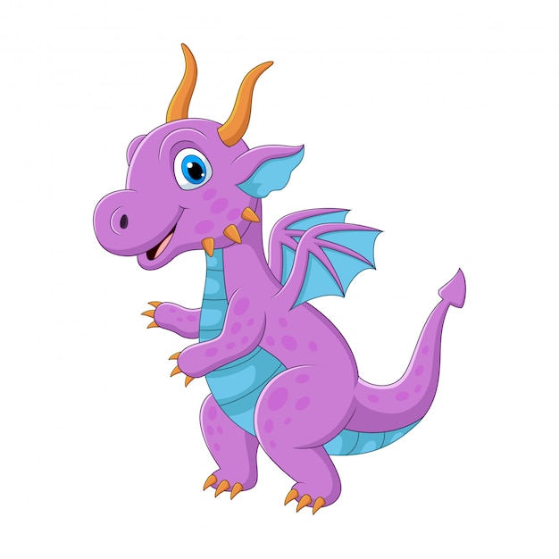 Cartoon purple dragon on white | Premium Vector