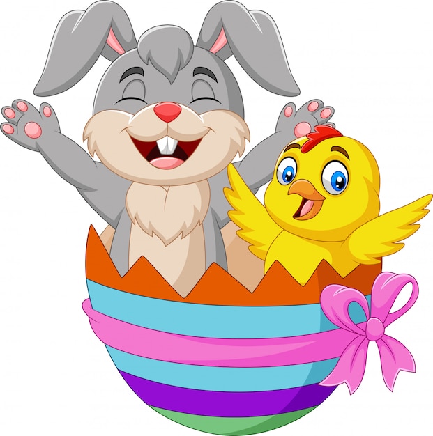 Download Cartoon rabbit and baby chick inside an easter egg ...