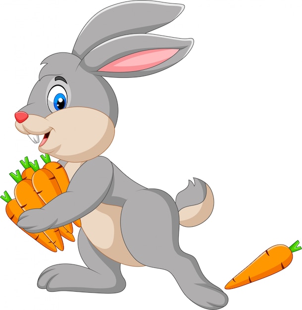 Premium Vector | Cartoon rabbit carrying carrots