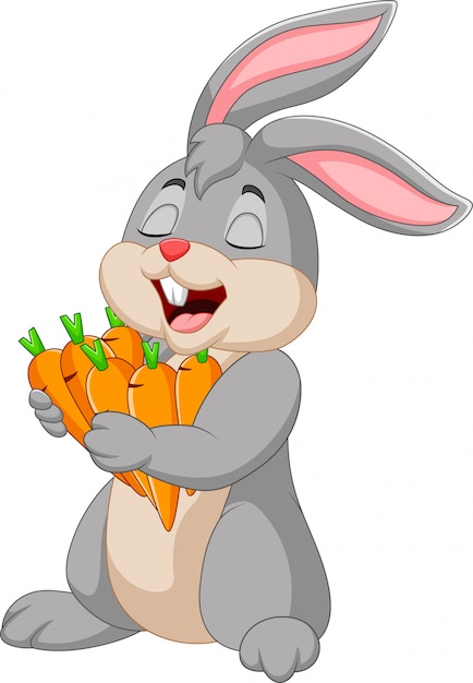 Premium Vector | Cartoon rabbit holding carrots