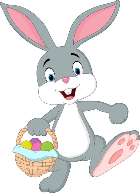 Premium Vector | Cartoon rabbit holding an easter basket