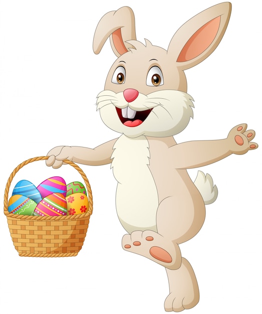 Download Cartoon rabbit holding easter eggs in basket ...