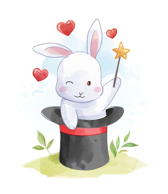 Premium Vector Cartoon Rabbit In Magician Hat Illustration