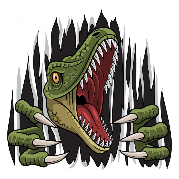 Premium Vector | Cartoon raptor mascot ripping