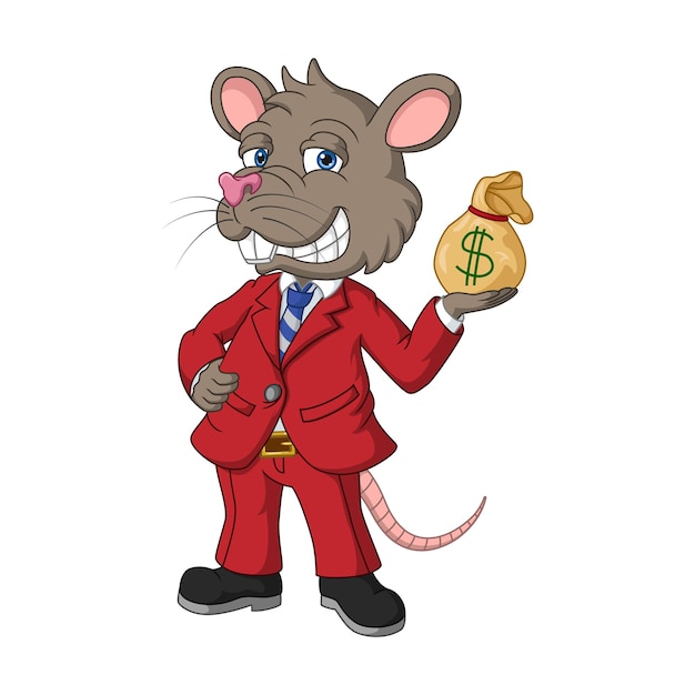 Premium Vector | Cartoon rat rich holding a money