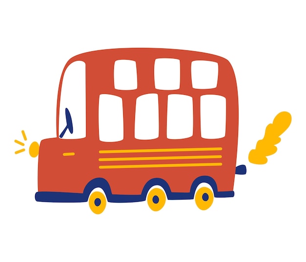 漫画の赤い観光バス 都市交通 ロンドン市バス ポスター Tシャツ はがき 本の子供のベクトルイラスト 白い背景で隔離 プレミアムベクター