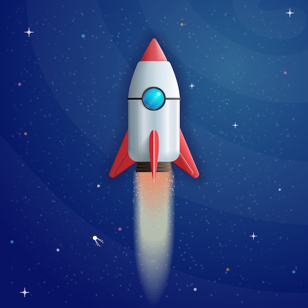 Download Premium Vector | Cartoon rocket launch on space background in 3d style