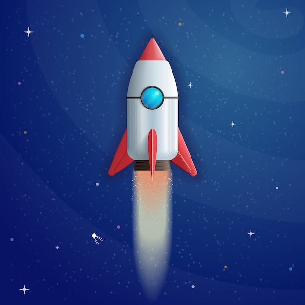 Download Premium Vector | Cartoon rocket launch on space background ...