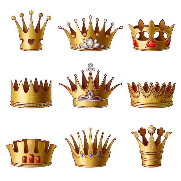 Free Vector | Cartoon royal gold crowns collection