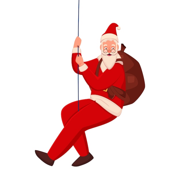 Premium Vector | Cartoon santa claus climbing from rope on white ...