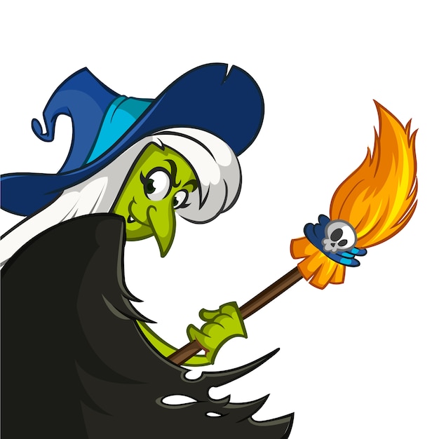 Premium Vector Cartoon Scary Witch Holding Broom