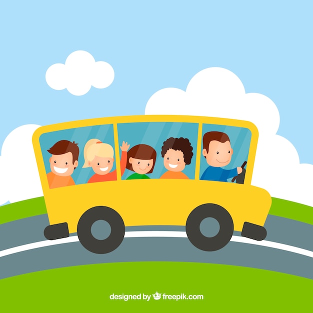 Free Vector | Cartoon school bus and children with flat design