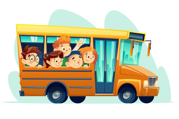 Premium Vector Cartoon School Bus Full Of Smiling Kids