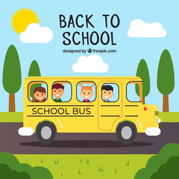 Cartoon school bus with children Vector | Free Download