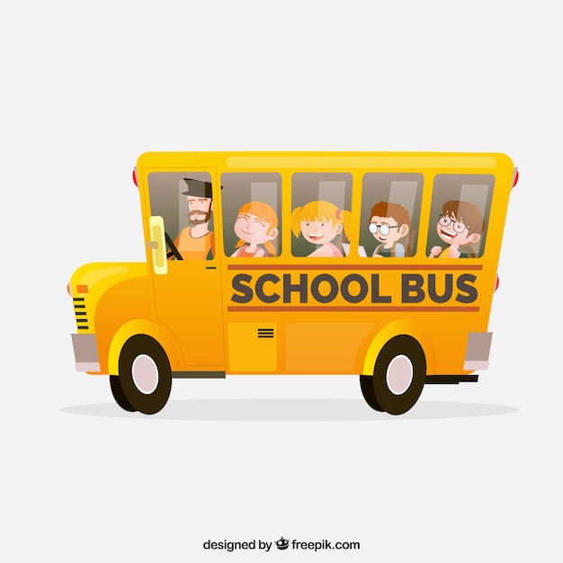 Free Vector | Cartoon school bus with children