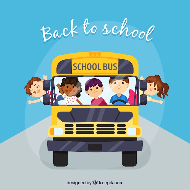 Cartoon school bus with children