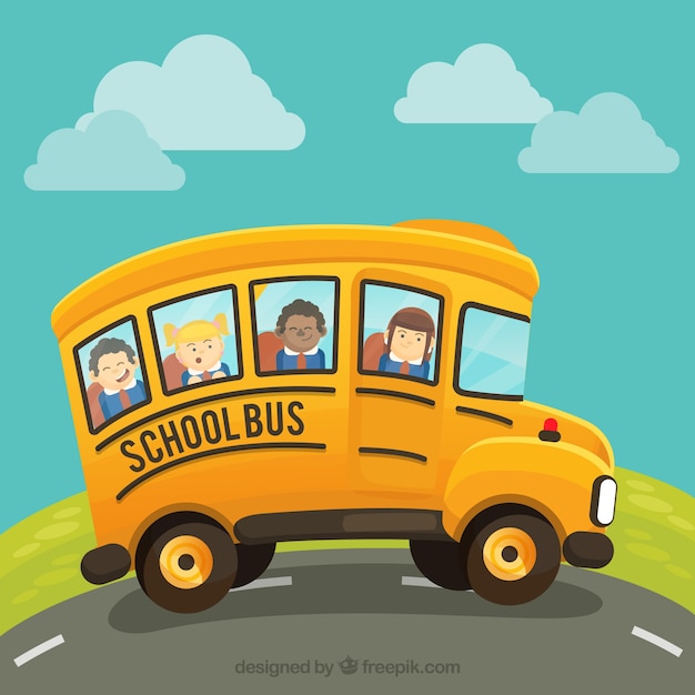 Free Vector | Cartoon school bus with children