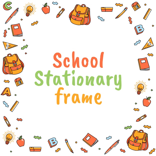 Cartoon school stationary suplies Vector | Premium Download