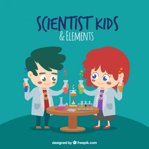 Free Vector | Cartoon scientist kids with elements