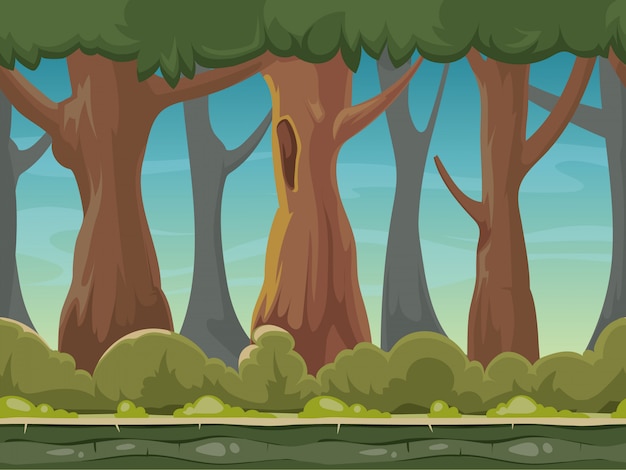 Cartoon seamless forest background Vector | Premium Download