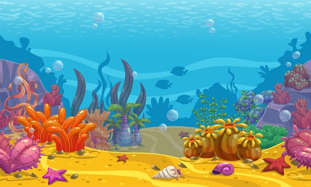 Premium Vector | Cartoon seamless underwater background ocean bottom