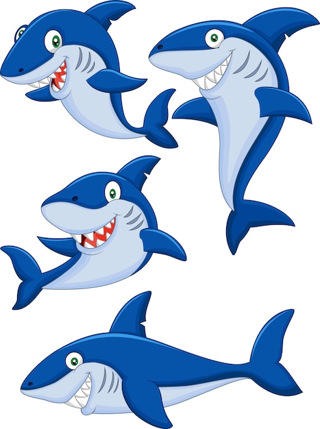 Download Cartoon shark collection set Vector | Premium Download