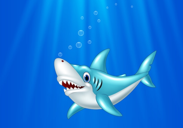 Download Cartoon shark swimming in the ocean | Premium Vector