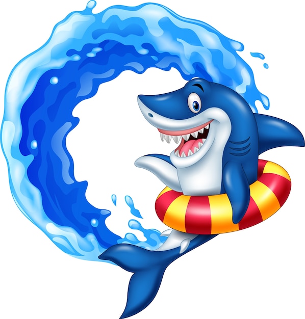 Premium Vector Cartoon Shark With Inflatable Ring