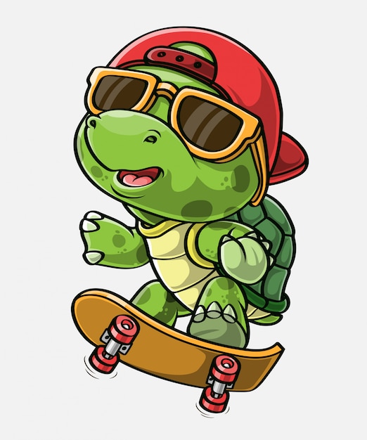 Premium Vector | Cartoon skater turtle, hand drawn