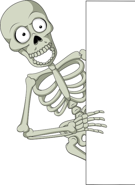 Premium Vector | Cartoon skeleton with blank sign