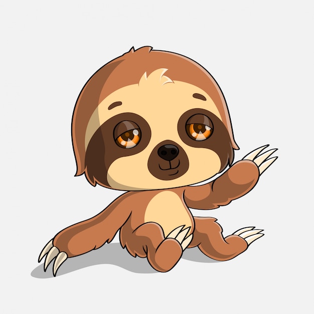 Download Premium Vector Cartoon Sloth Sitting And Waving Hand Drawn