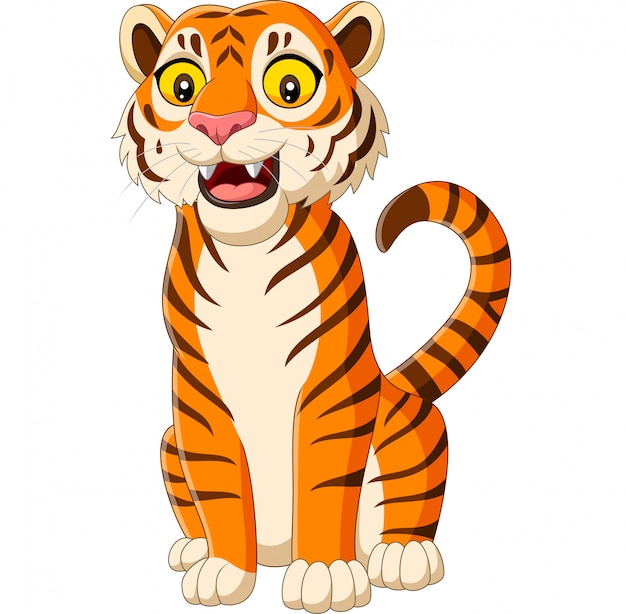 Cartoon smiling tiger isolated on white | Premium Vector