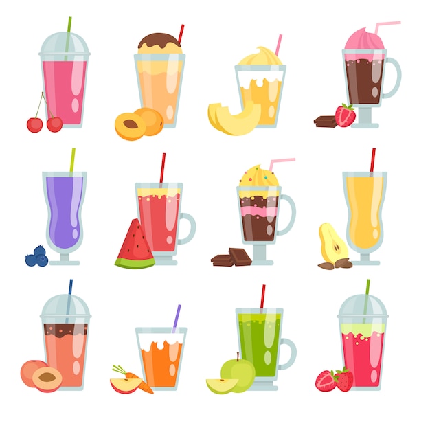 Premium Vector Cartoon Smoothie Various Summer Drinks Smoothie Set 4489