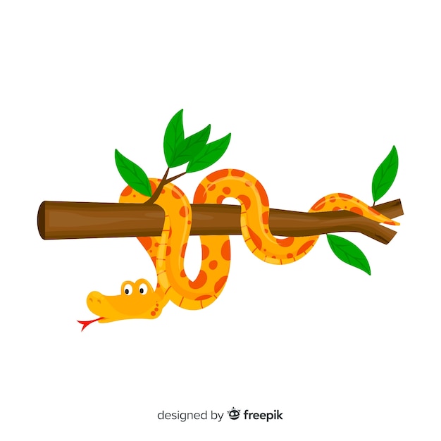 Cartoon snake wounded on a branch background | Free Vector