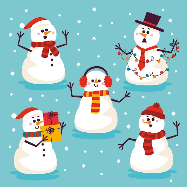Free Vector | Cartoon snowman character collection