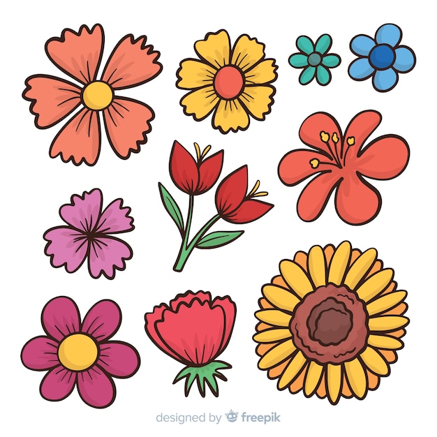 Cartoon spring flower collection | Free Vector