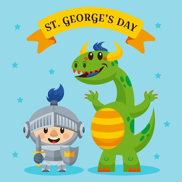 Premium Vector | Cartoon st. george's day illustration with knight and ...