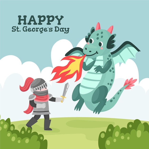 Free Vector | Cartoon st. george's day illustration with knight and dragon