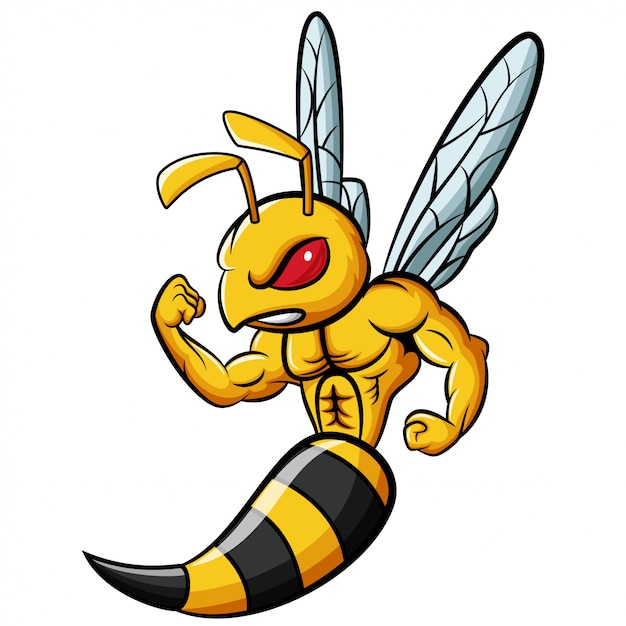 漫画の強い蜂のマスコットキャラクター プレミアムベクター