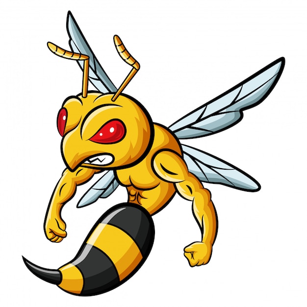 漫画の強い蜂のマスコットキャラクター プレミアムベクター