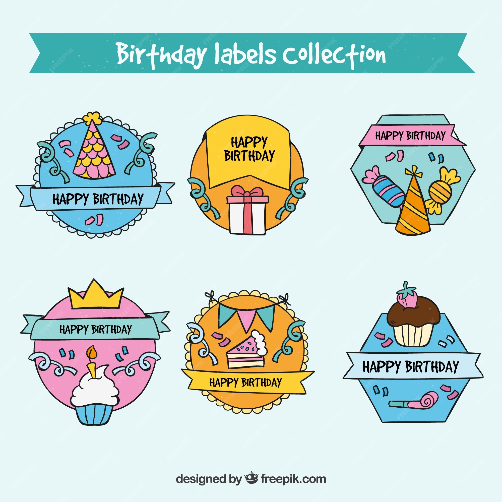 Free Vector | Cartoon style birthday labels collection