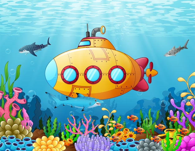 Premium Vector | Cartoon submarine underwater