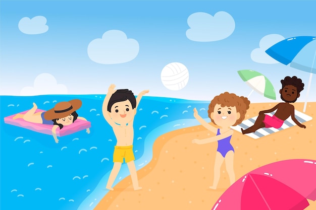 Free Vector | Cartoon summer scenes illustration