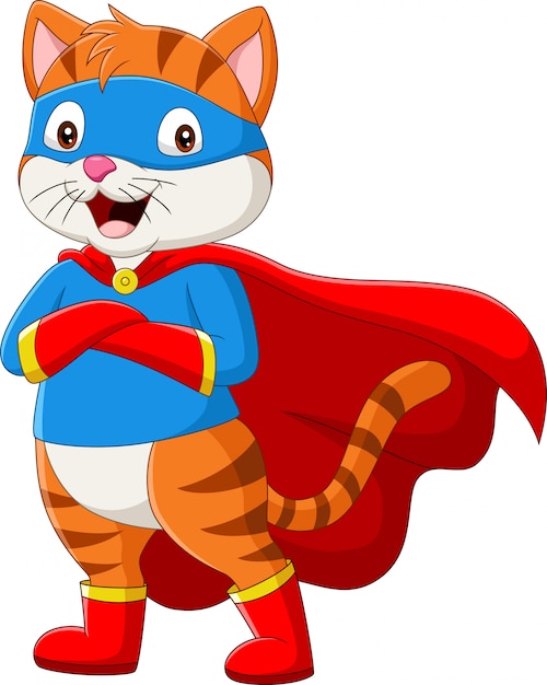 Premium Vector | Cartoon Superhero Cat With Eyes Mask