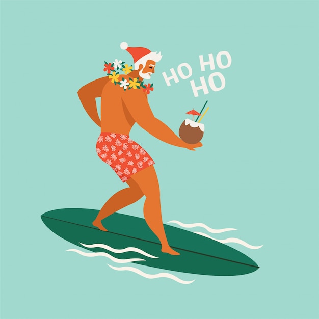 Premium Vector | Cartoon surfer santa claus